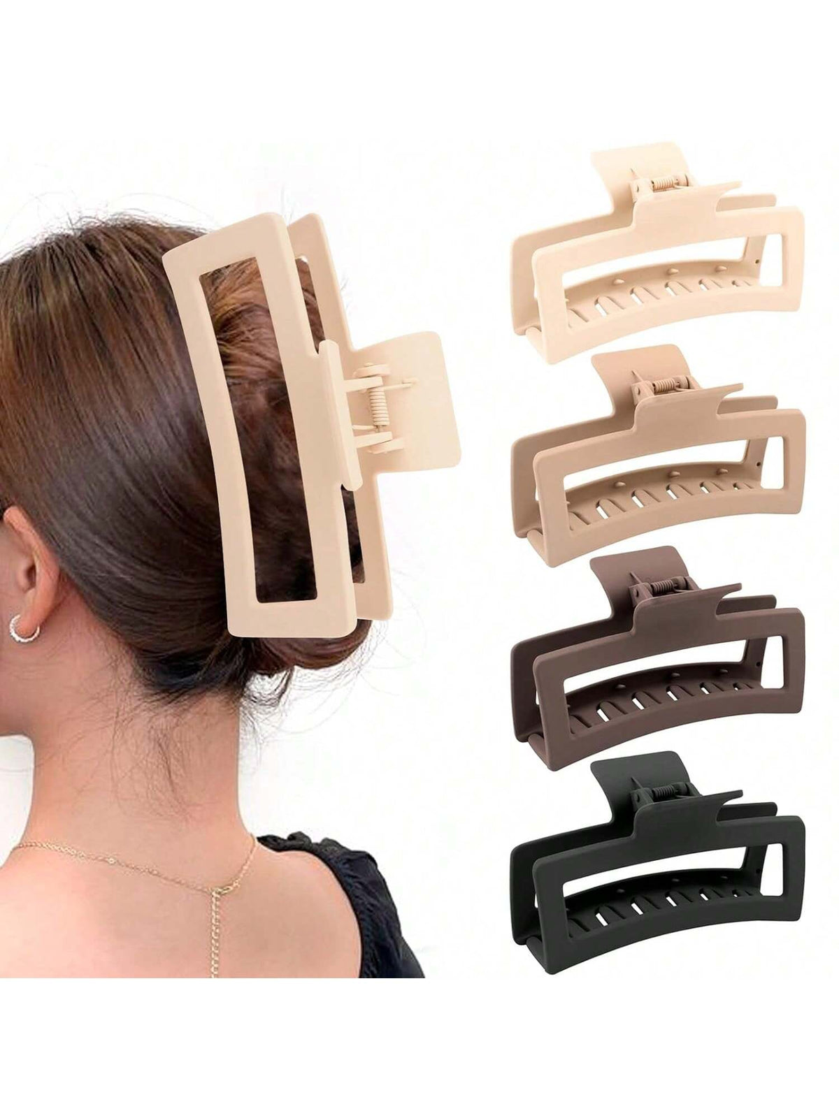 5 Inche Extra Large Claw Clips For Thick Hair And Long Hair, 4 Packs Xl Jumbo Claw Clips, Oversized Matte Non-Slip Rectangle Hair Clips For Women, Big Strong Hold Jaw Clip,Neutral Color Casual