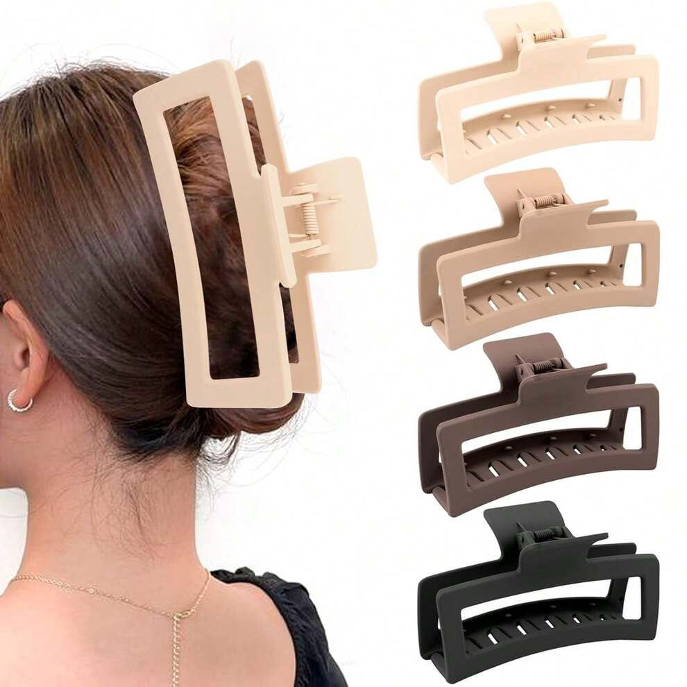 5 Inche Extra Large Claw Clips For Thick Hair And Long Hair, 4 Packs Xl Jumbo Claw Clips, Oversized Matte Non-Slip Rectangle Hair Clips For Women, Big Strong Hold Jaw Clip,Neutral Color Casual