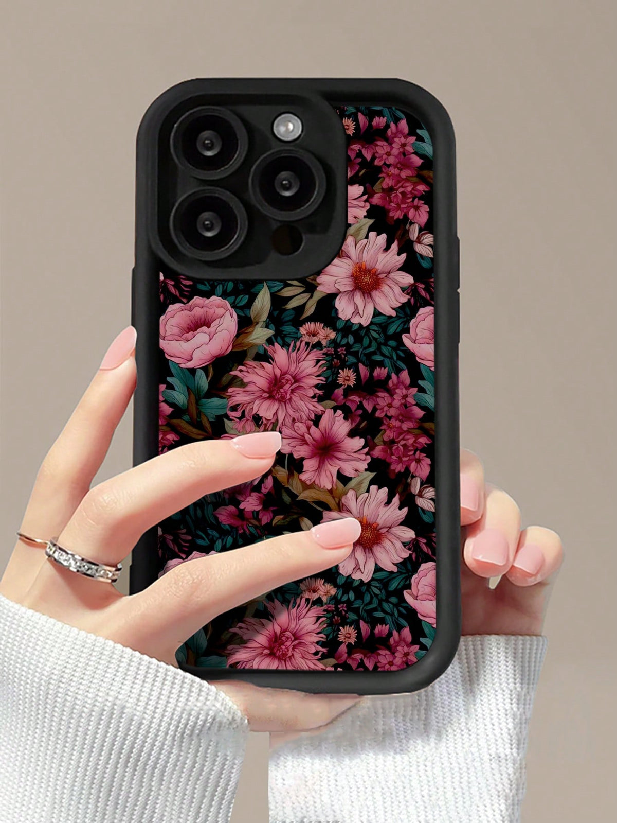 Summer 1pc Pink Vintage Elegant Flower Pattern Phone Case