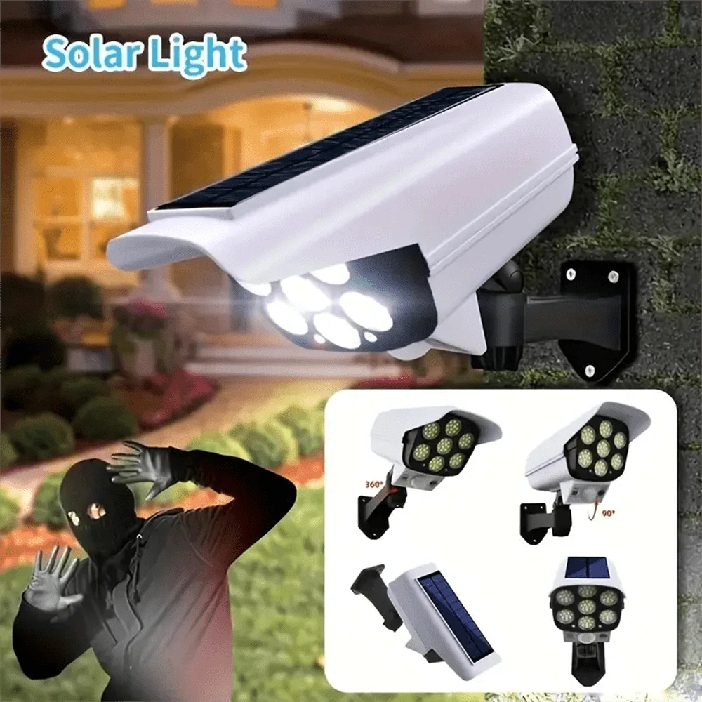 3pc Motion Sensor Street Lamp, Solar Garden LED Light, Simulation Surveillance, Fake Camera, Human Body Sensor Wall Light, Outdoor Smart Street Light