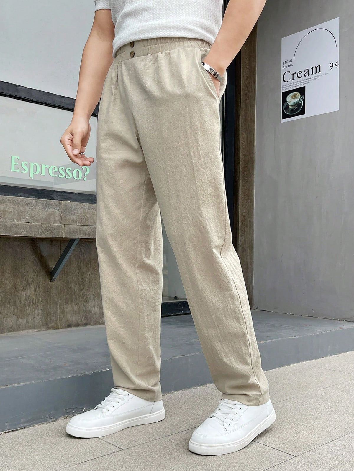 Manfinity Homme Men's Solid Color Simple Daily Woven Casual Pants