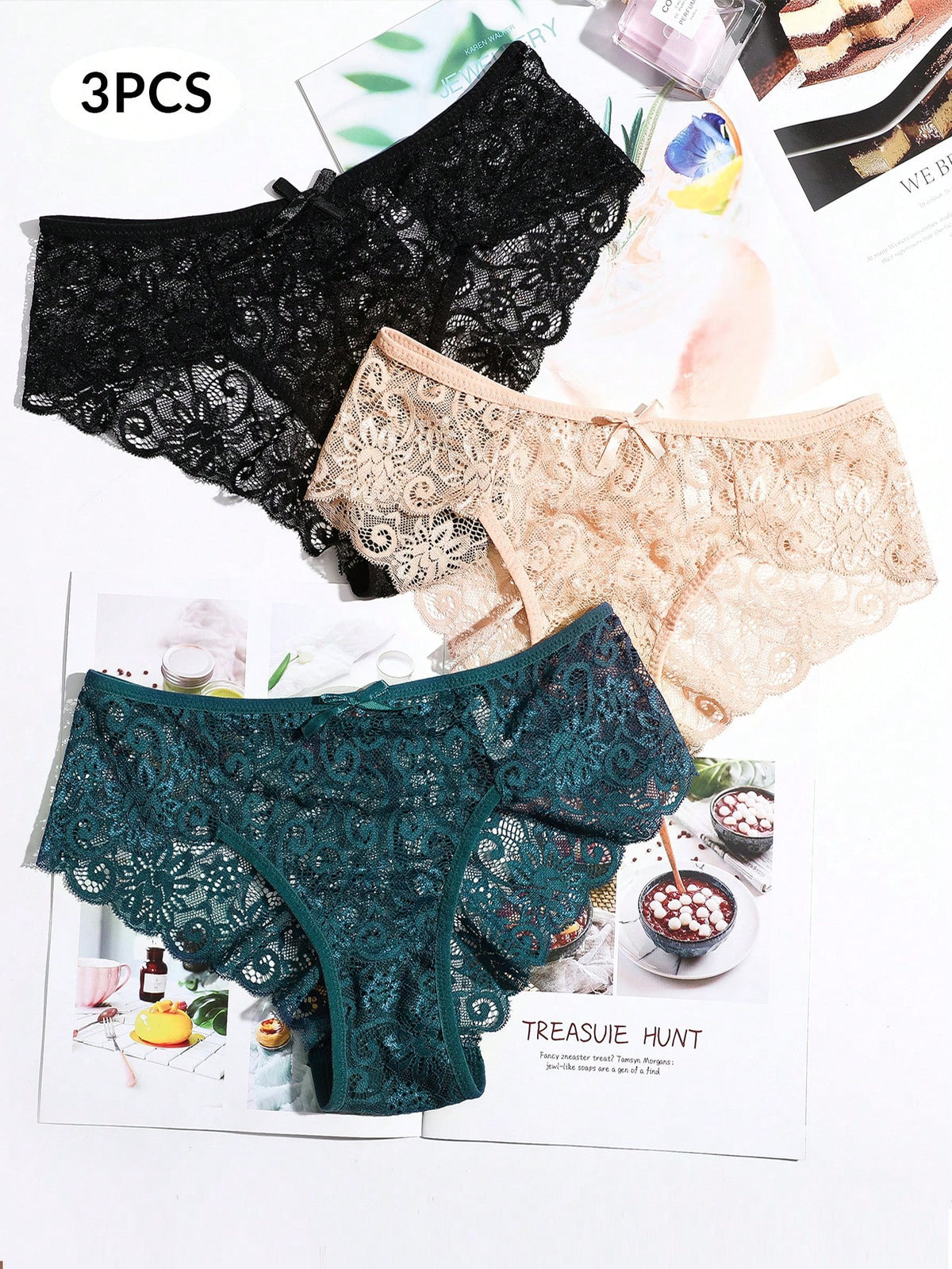 3pcs Sexy Lace Low-Rise Triangular Panties For Women