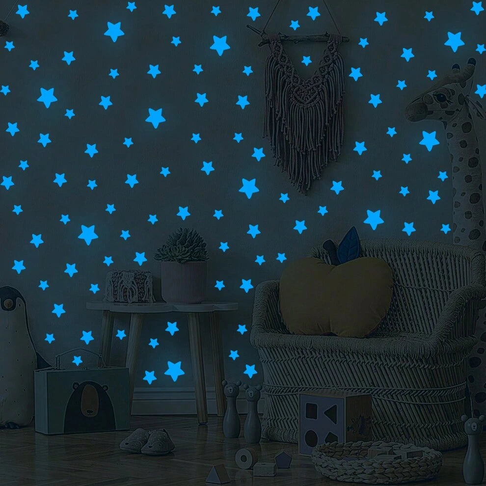 100pcs Dark Star Ceiling Glow Wall Decal Decoration Stickers (100pcs Blue) 3D Sticky Dot Decorative Starry Sky Decoration For Kids Bedroom Or Birthday Gift