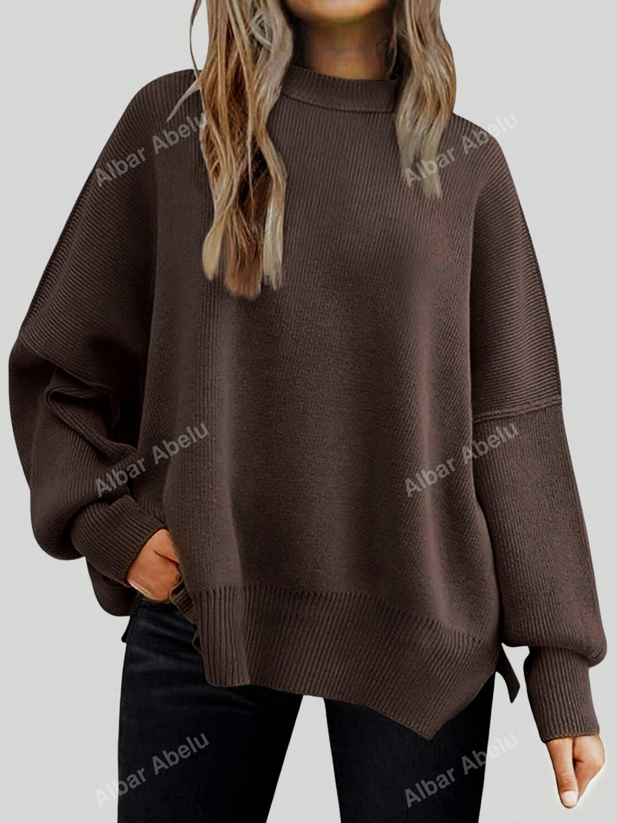 Oversized Drop Shoulder Split Hem Pullover Sweater