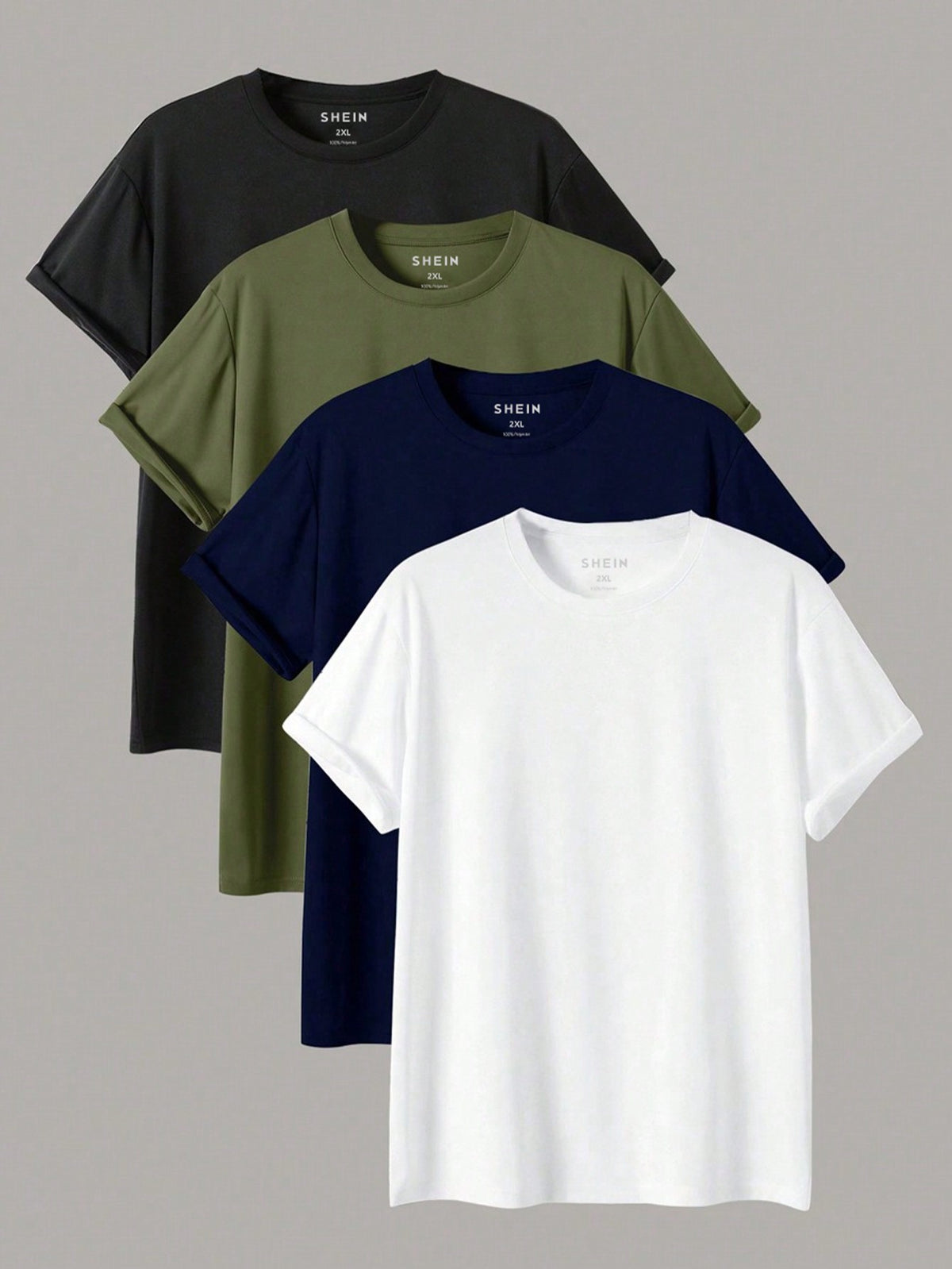 4pcs/Set Men Plus Size Basic Solid Color Short Sleeve T-Shirt With Small Round Neck For Summer