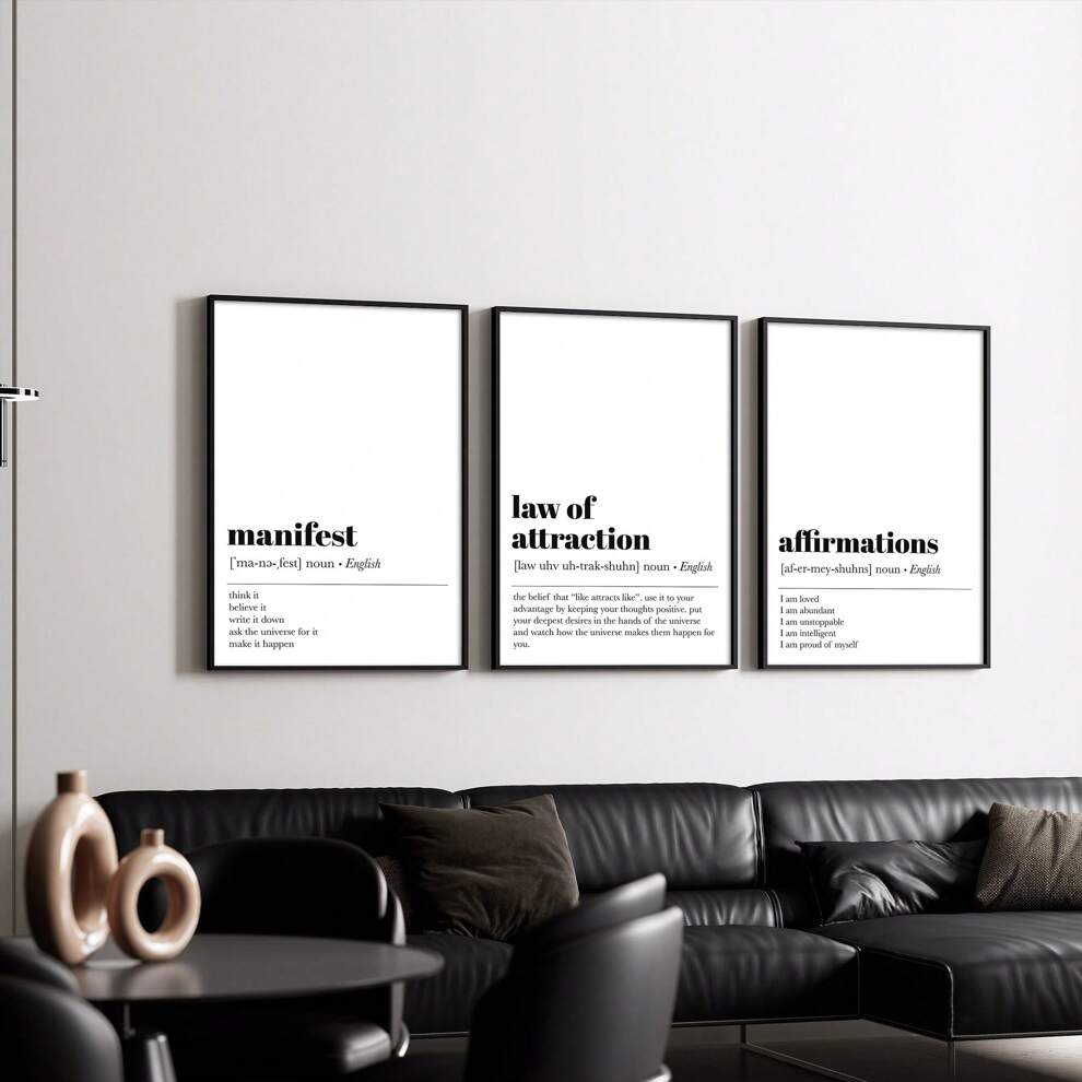 Set Of 3 White Motivational Canvas Paintings,Manifest Wall Art,Law Of Attraction Poster,Affirmations Wall Art,Positive Wall Art Home Decor,Kikiandnim,No Frame 15.7x23.6 Inch