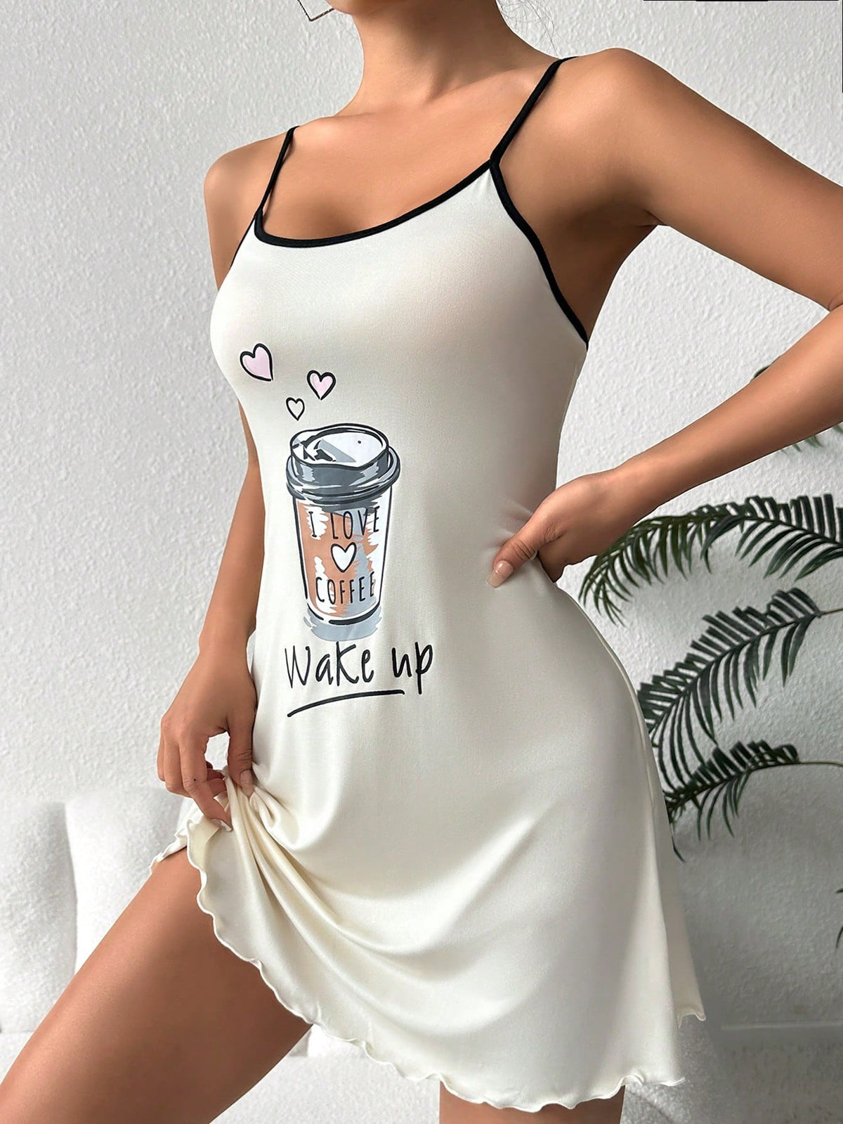 Beverage Letter Print Cami Sleep Dress Pajama Dress