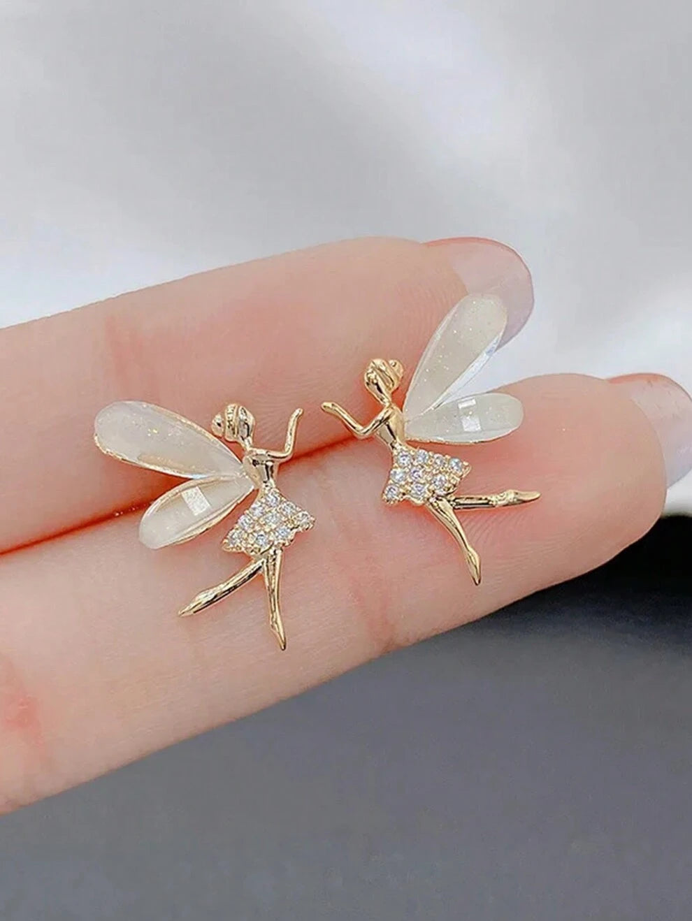 1pair Cute Delicate Light Luxury Diamond Mosaic Dance Elf Fairy Lady Earrings Banquet Party Date Gift