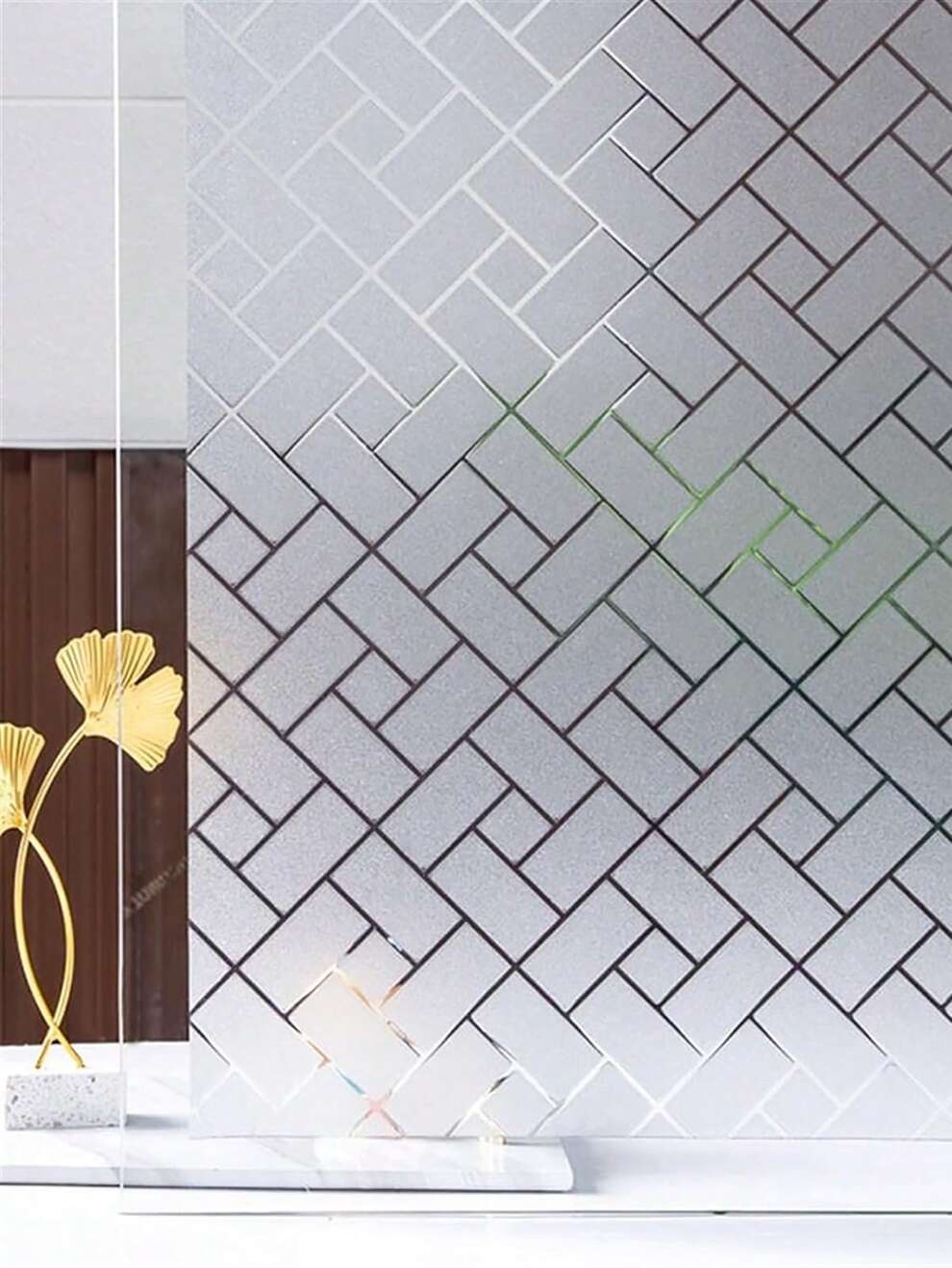 1 Roll Chevron Pattern Frosted Glass Window Film, Decorative Window Privacy Film, Stained Glass Window Sticker, Sun Blocking Static Clings Window Clings For Home Bathroom