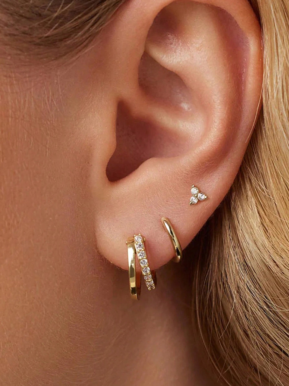 3PCS 925 Sterling Silver Classic Cubic Zirconia Huggie Hoop Earrings Set 18K Gold Plated Cartilage Piercing Earrings Ear Cuff Tiny Studs Fine Jewelry For Women Daily Wear Wedding Valentine's Day