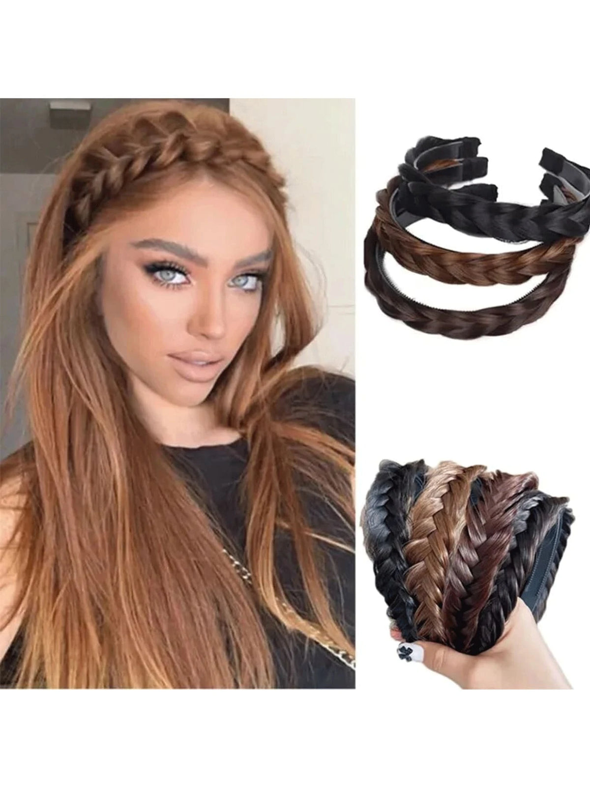 1pc Non Slip Fishbone Braid Wig Braid Integrated Headband Headdress Women Braid Fried Dough Twists Headband Face Wash Hair Trim Hair Bundle