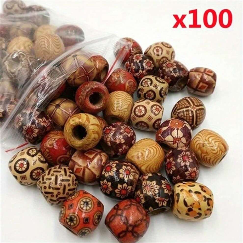 100pcs Mixed Wooden Bead Pattern Wood Beads Macrame For DIY Crafts Jewelry Making