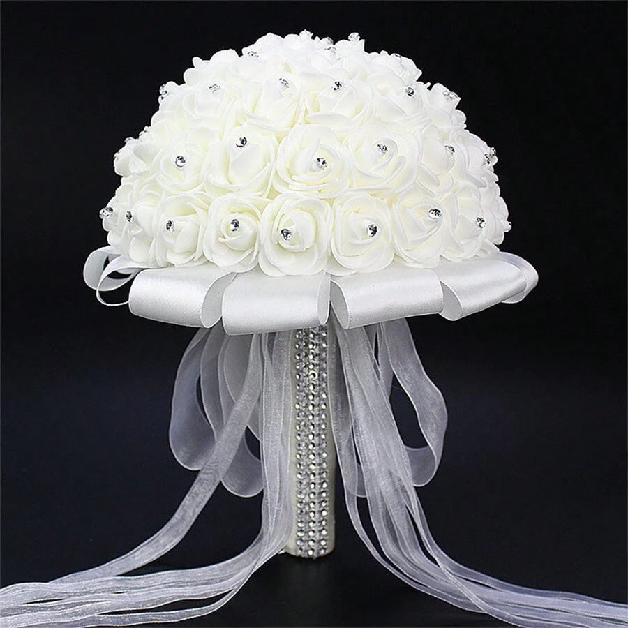 Wedding Supplies Bridal Handheld Bouquet, Korean Style Artificial Roses And Imitation Diamond White Bouquet For Wedding Photography, Bridesmaid, Wedding Ceremony