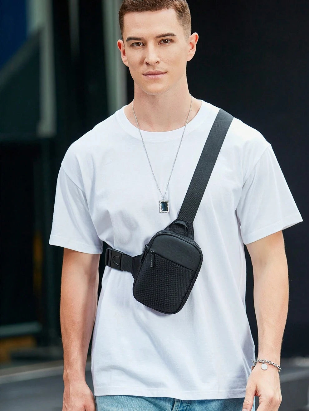 Men's Sling Bag Japanese Street Style Sporty Mini Chest Bag Waist Bag Ins Crossbody Bag Fanny Pack Black Bag For Business Gift For Husband Dad Gift Valentines Gift For Men College Bag Fathers Day Gift