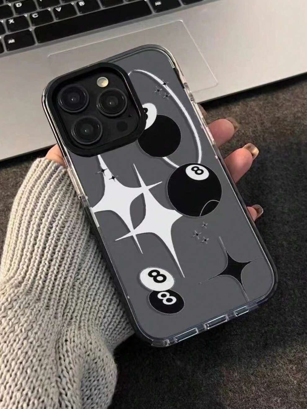 1pc Black Ball Series Anti-Fall Tpu Phone Case Compatible With IPhone 8