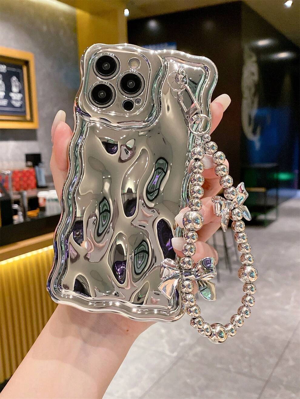 Jk223 Patterned Silver Color Phone Case With Bowknot Detail