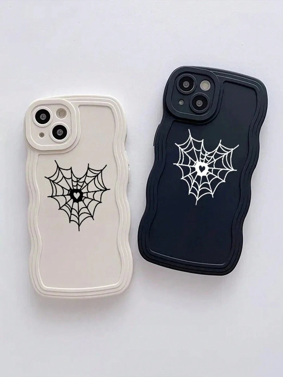 2pcs/Set Black & White Heart/Spider Web/Wave Design Tpu Couple Phone Cases, Anti-Drop, Compatible With IPhone 15 Pro Max