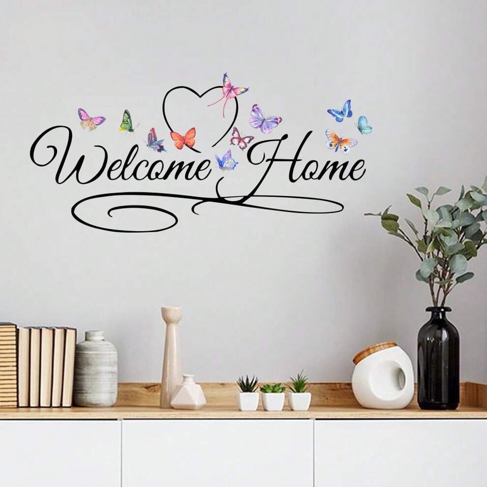 Welcome Home Butterfly English Frosted Sticker For Cross-Border Living Room Decoration Background Wall