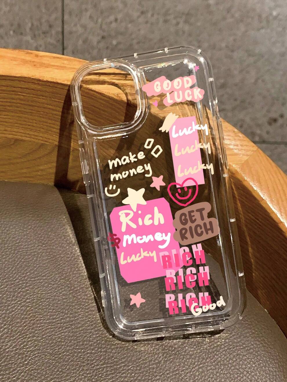 Pink 2024 Positive Energy Slogan Print Clear Case Compatible With IPhone&Samsung Galaxy