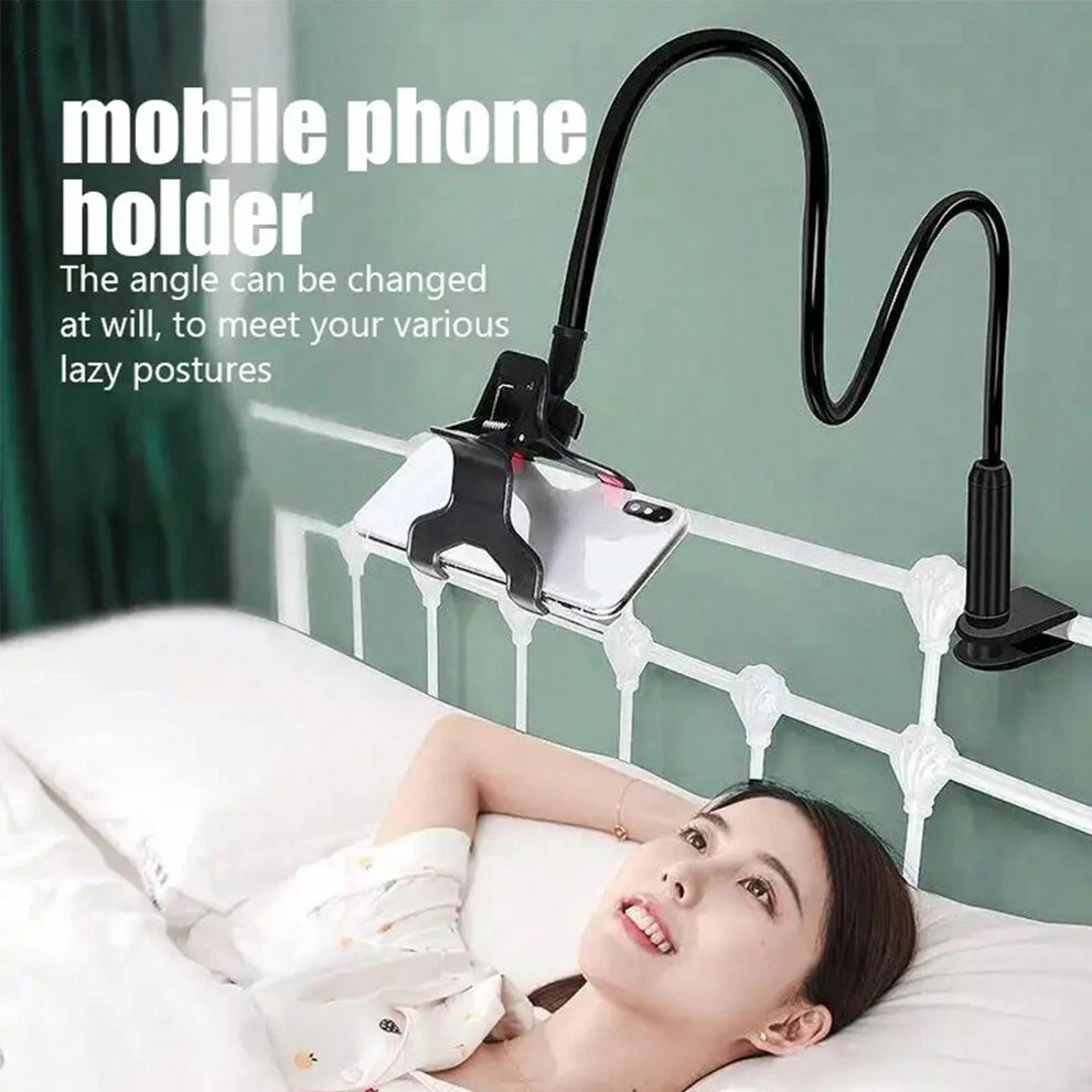 Cell Phone Clip On Stand Holder - With Grip Flexible Long Arm Gooseneck Slouchy Bracket Mount Clamp Compatible With Iphone 14 Pro Max, 12 13