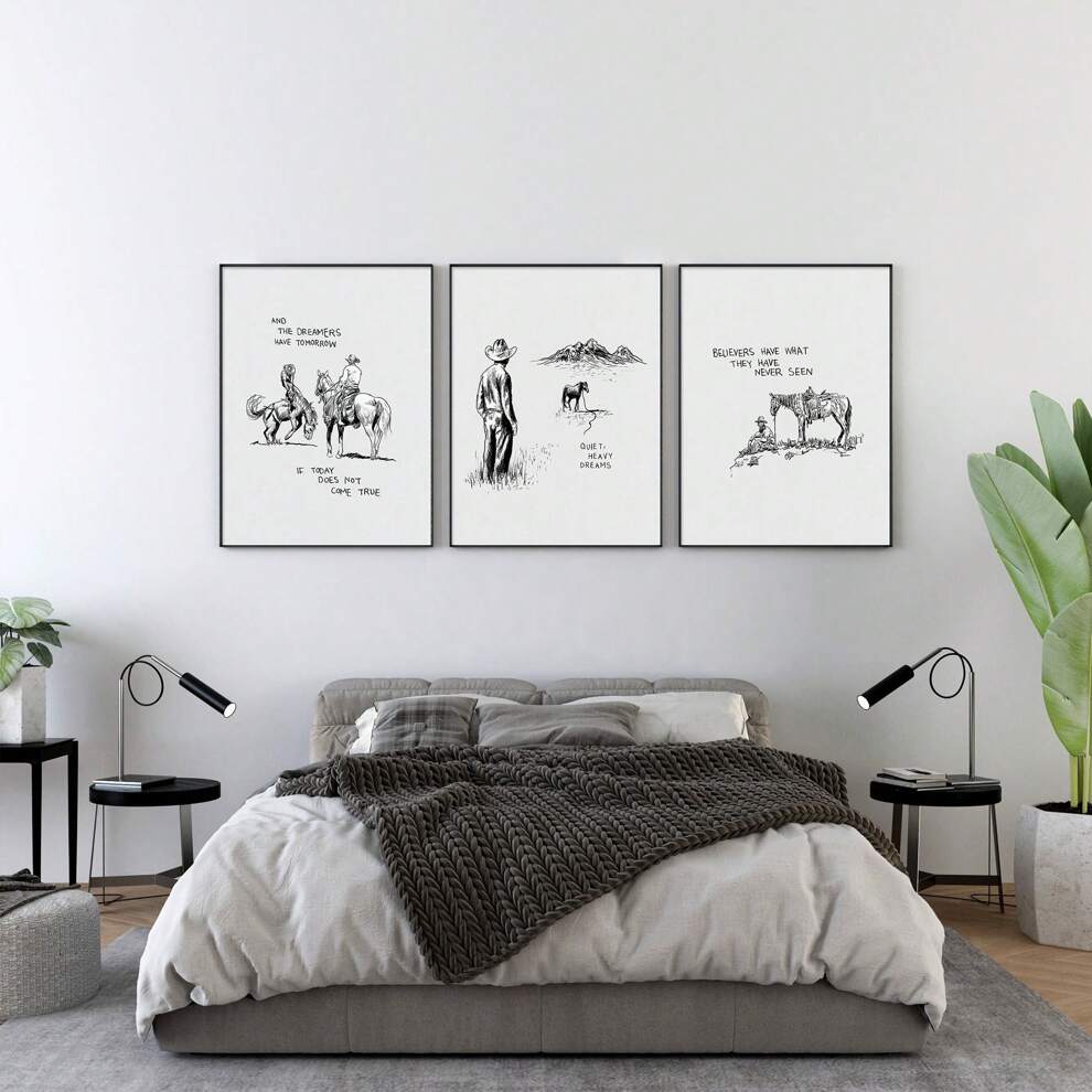 Set Of 3 Canvas Paintings- Album Art, Minimalistic Black & White Wall Art, Country Music Wall Art, Cover Home Decor,Western Wall Art,No Frame 15.7x23.6 Inch