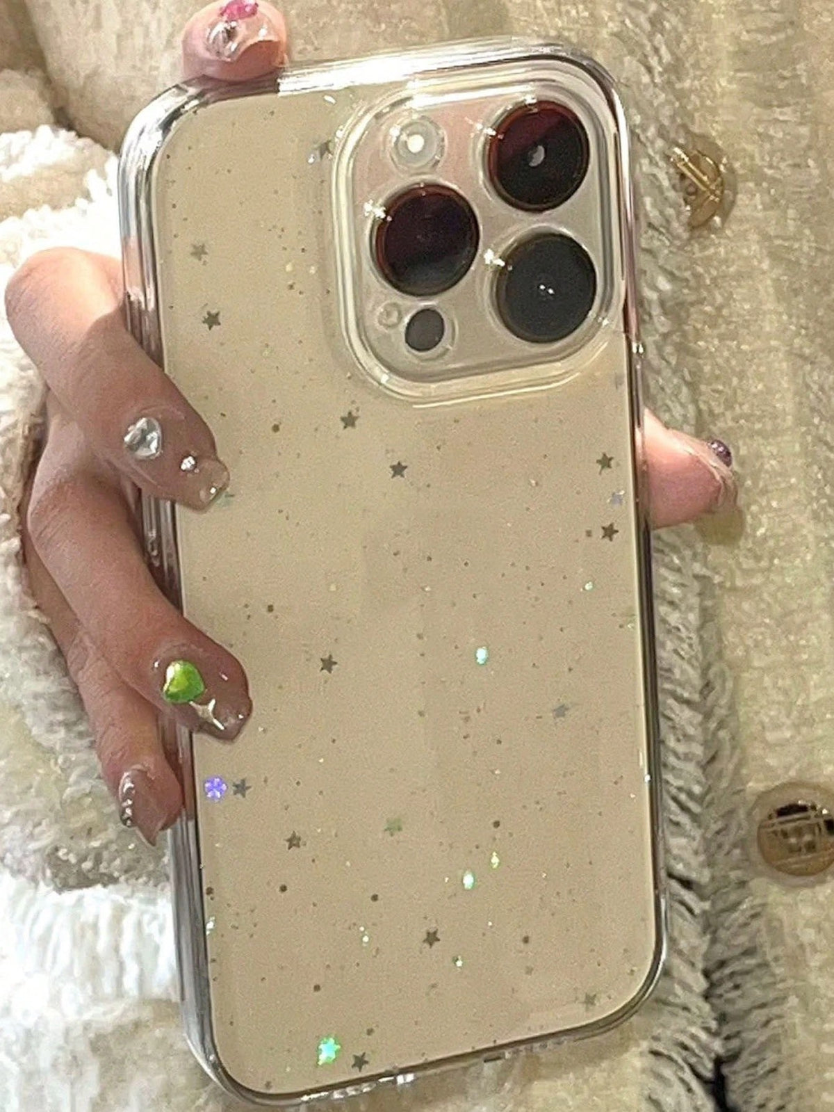 Personalized Creative Case Compatible With IPhone 15, IPhone 14 Pro Max, Transparent Perforated Resin Glitter Shockproof Full Body Cover