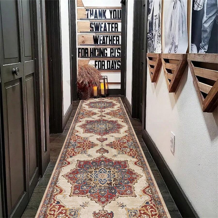 1pc Hallway And Living Room Floor Mat With Faux Cashmere Bottom And Water-Washable Long Carpet For Entrance And Corridor