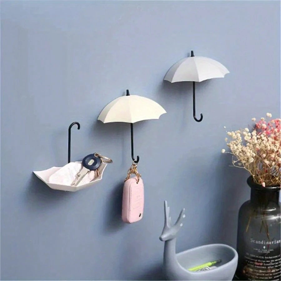 3/6pcs Umbrella Shaped Wall Hooks For Door Back Hanging, Keychains, Kitchen, Bathroom Towels, Soap Rack, Etc.