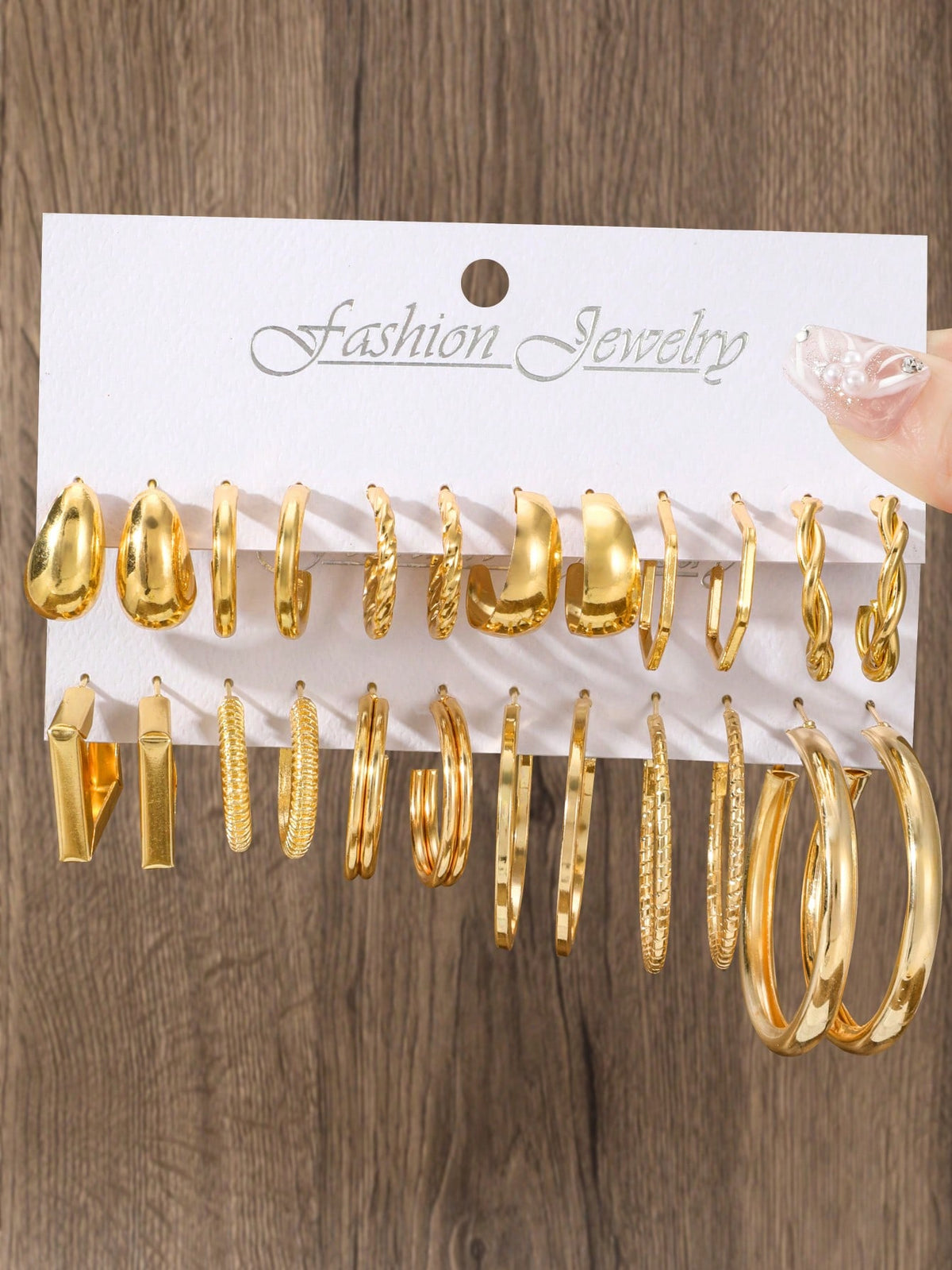 12pairs Faux Pearl Decor Twist Design Hoop Earrings