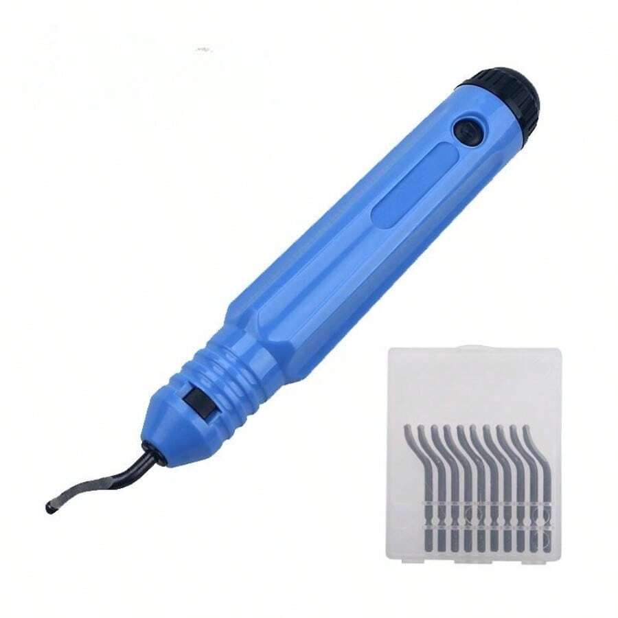 1pc Manual Deburring Tool, Handheld Blade Quick Polishing Chamfer Scraper, Blue Edge Trimming Tool With 10 Hss Blades For Metal, Aluminum, Copper, Plastic Tube, 3d Printing, Brass