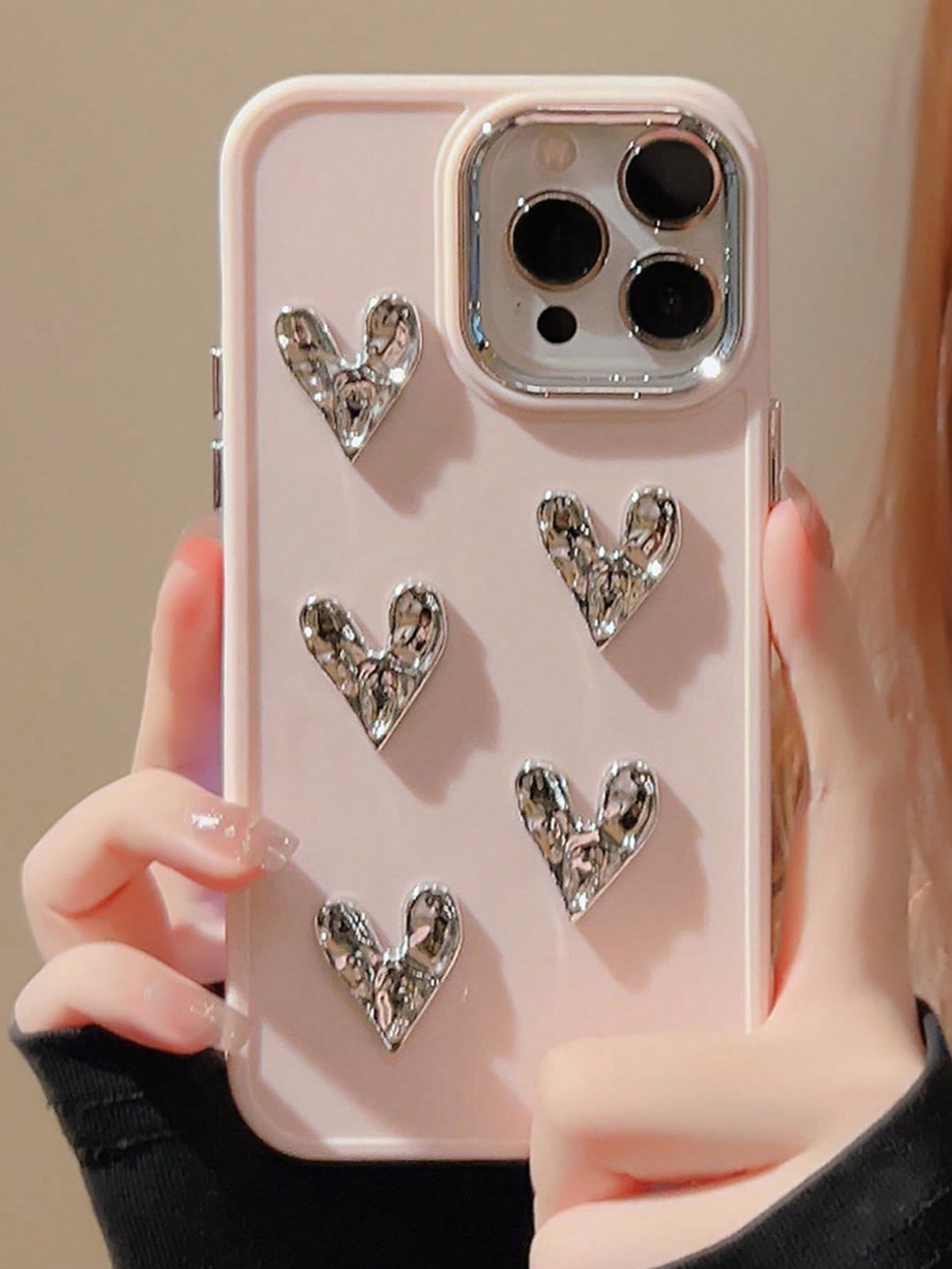 Electroplated Button Handmade DIY Pleated Heart Phone Case