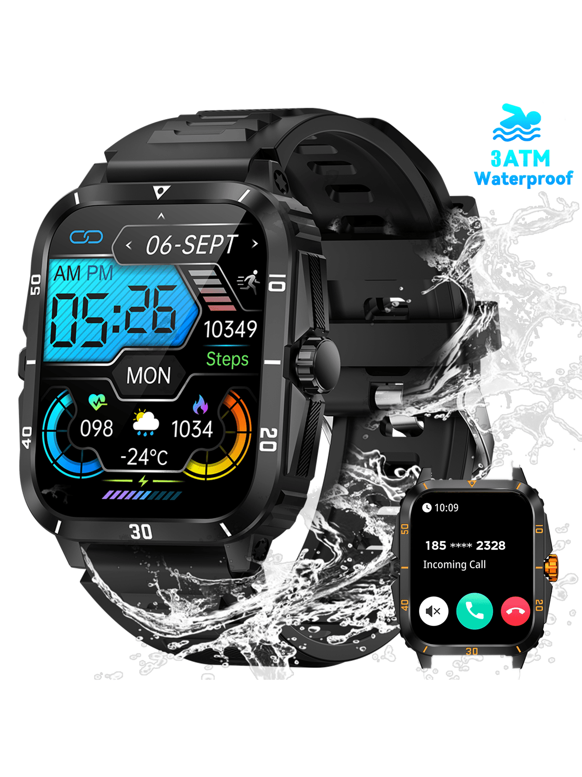 3ATM Waterproof Outdoor Smartwatch For Men With Heart Rate/Sleep Monitor, 1.96" Big Screen Rugged Sports Swimming Smart Watches For Android IOS(Camouflage Gray)