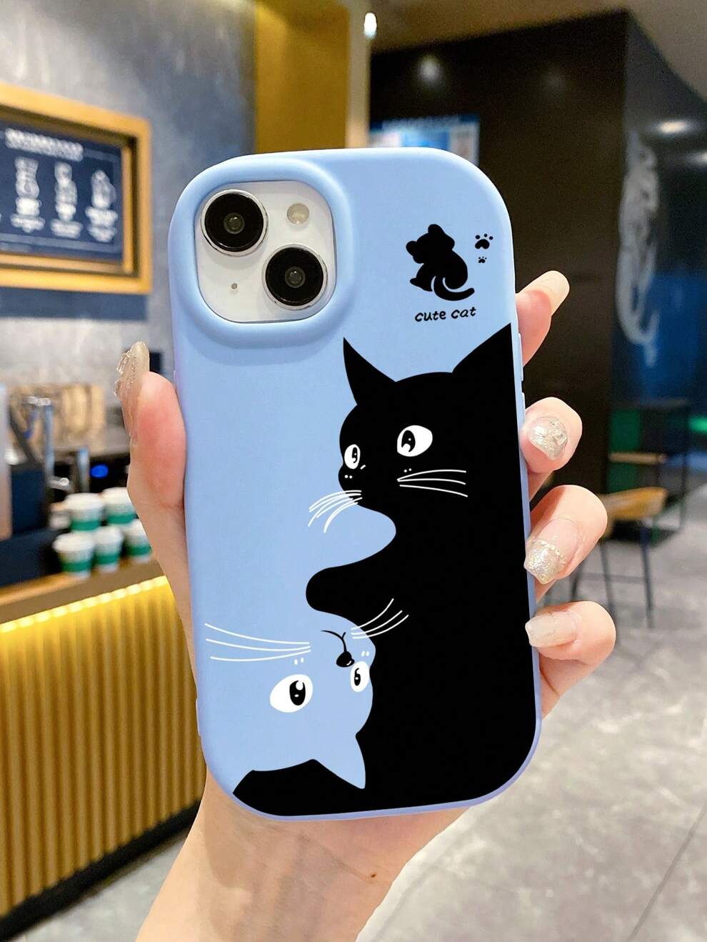 1pc High-End Simple Blue Fat Round Edge Sanding Texture Camera Hole Soft Phone Case Compatible With IPhone