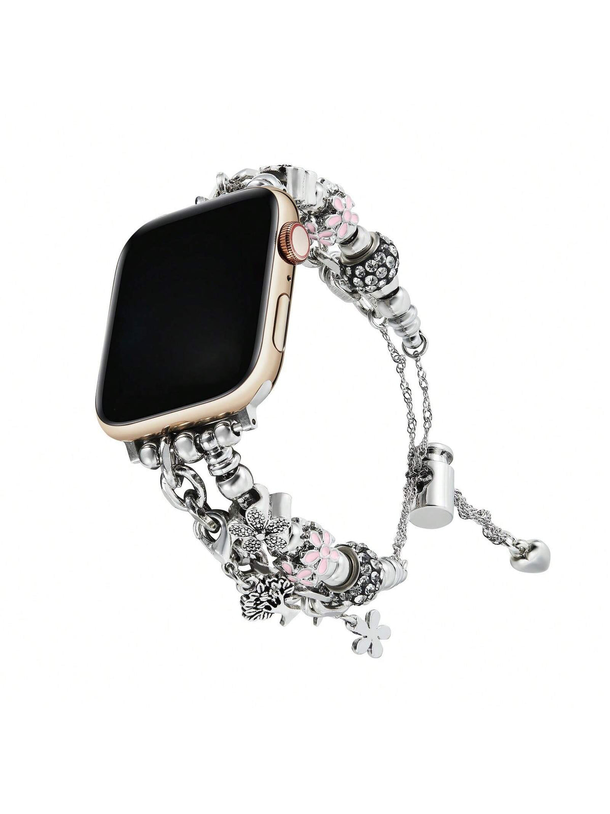 1pc Pink Beaded Metal Watch Band Compatible With Apple Watch 38/40/41/42/44/45/49mm, Ultra/SE/8/7/6/5/4/3/2/1