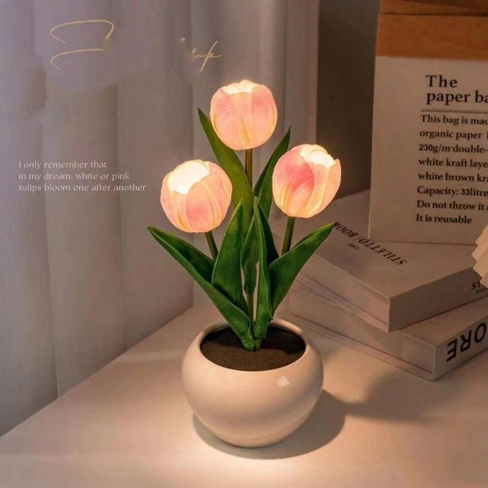 Tulip Led Lighted Atmosphere Lamp With Artificial Flowers, Handmade Night Light For Bedroom Decoration, Creating A Sense Of Ceremony