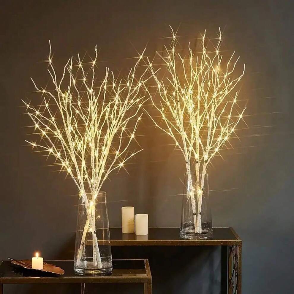 1pc White Birch Branch Lights Battery Operated 20 LED Fairy Lights Lighted Willow Branches For Home Bedroom Fireplace Inside Outdoor Decoration (Warm Lights)