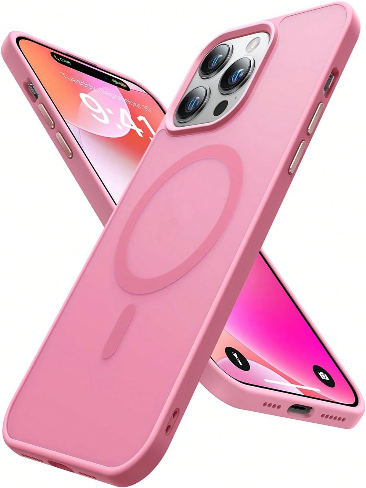 Pink Magnetic Phone Case [Compatible With Magsafe And Grade Protection] Ultra Thin Protective Translucent Matte With Removable Lens Protector