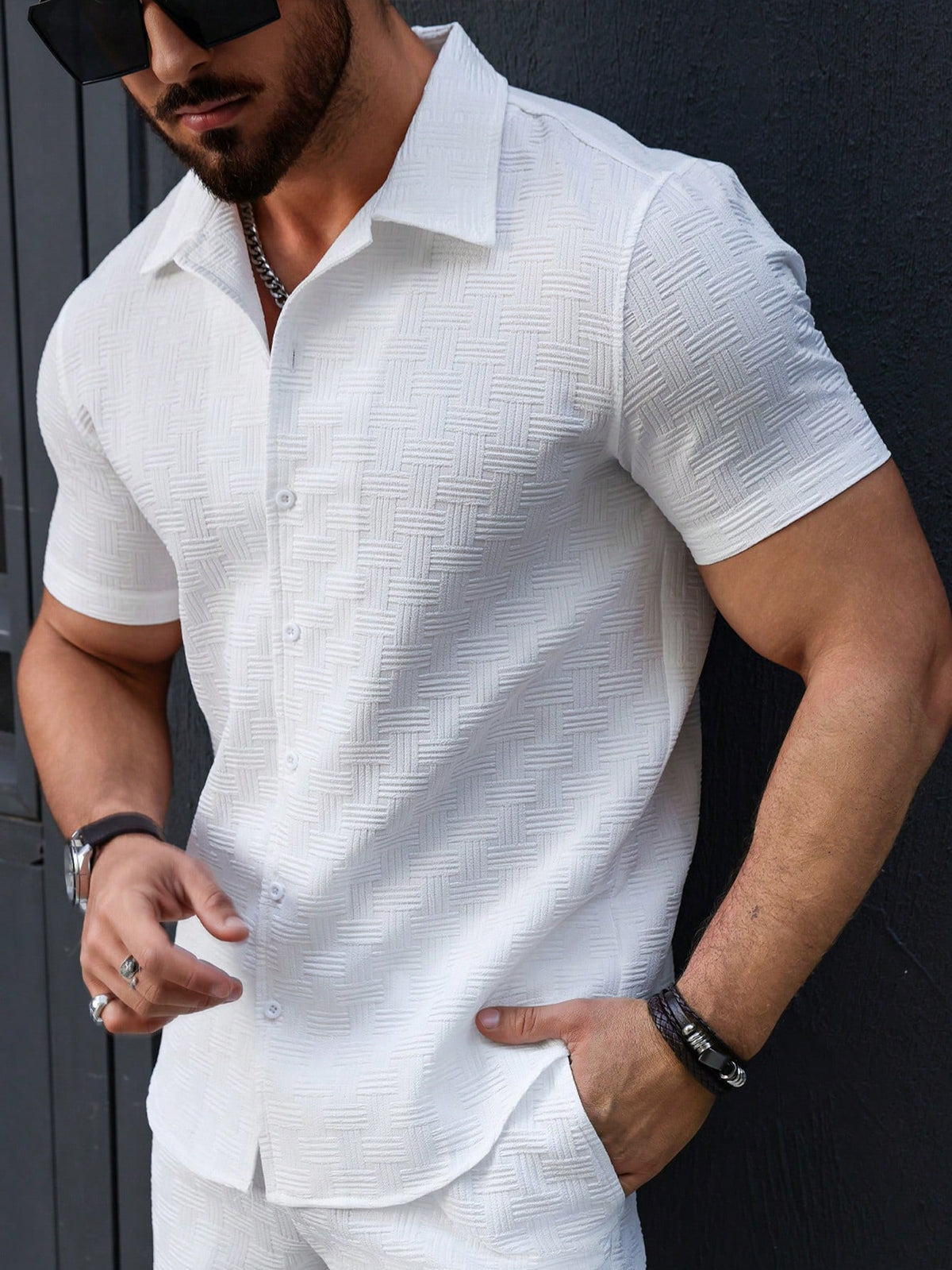 Manfinity Homme Men's Summer Solid Color Short Sleeve Casual Daily Commute Shirt