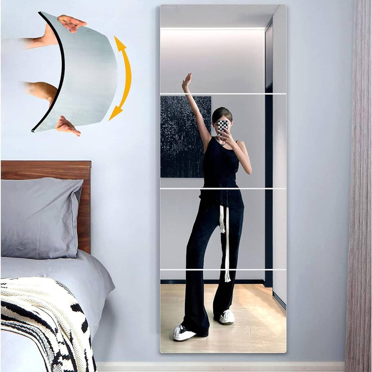 4pcs Shatterproof Wall Mirror , Unbreakable Acrylic Mirror Full Body For Bedroom, Gym Mirror For Home Gym,Bathroom Mirro(Random Combination Of Adhesive Backing)