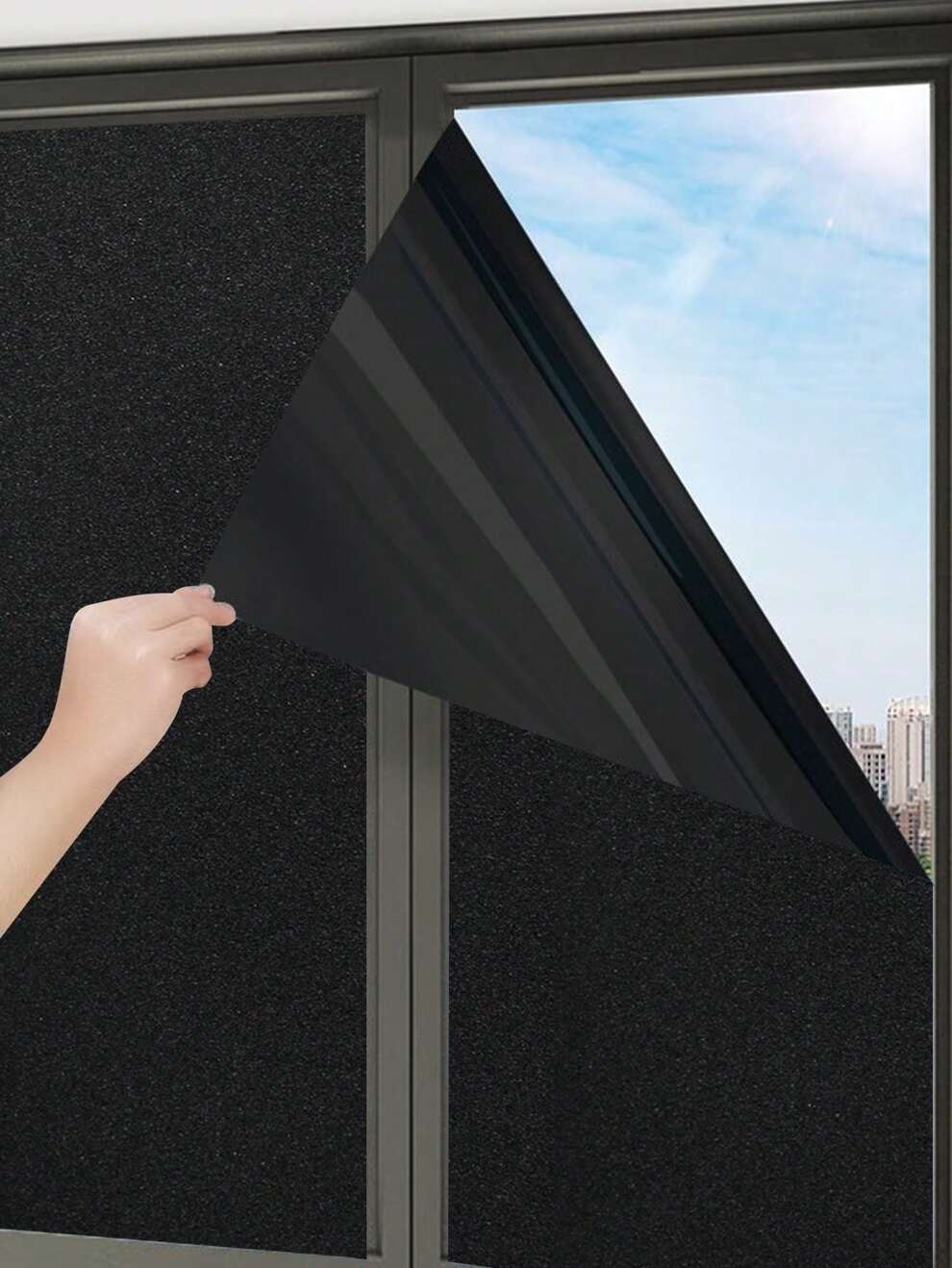 Static Cling Total Blackout Window Film Privacy Room Darkening Window Tint Black Window Cover 100% Light Blocking No Glue