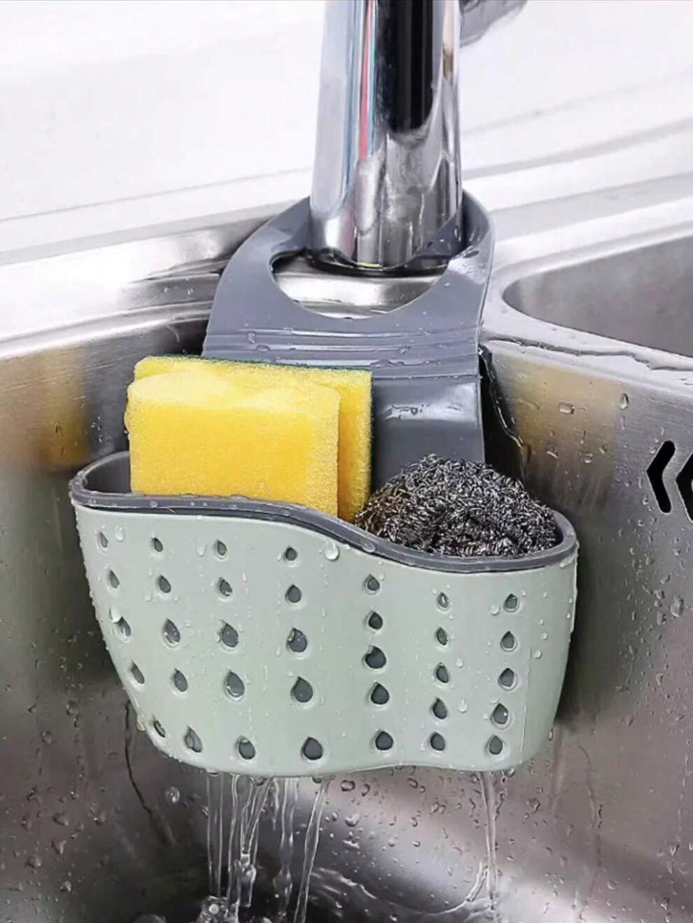 1pc Kitchen Organizer, Adjustable Snap Sink Sponge Holder, Kitchen Hanging Drain Basket, Kitchen Gadget