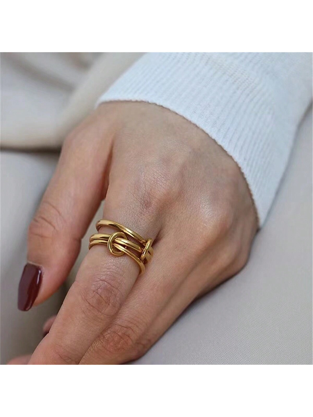 1pc Creative 18k Gold Plated Stainless Steel Multi-Layer Circle Design Single Ring, Suitable For Women's Daily Wear