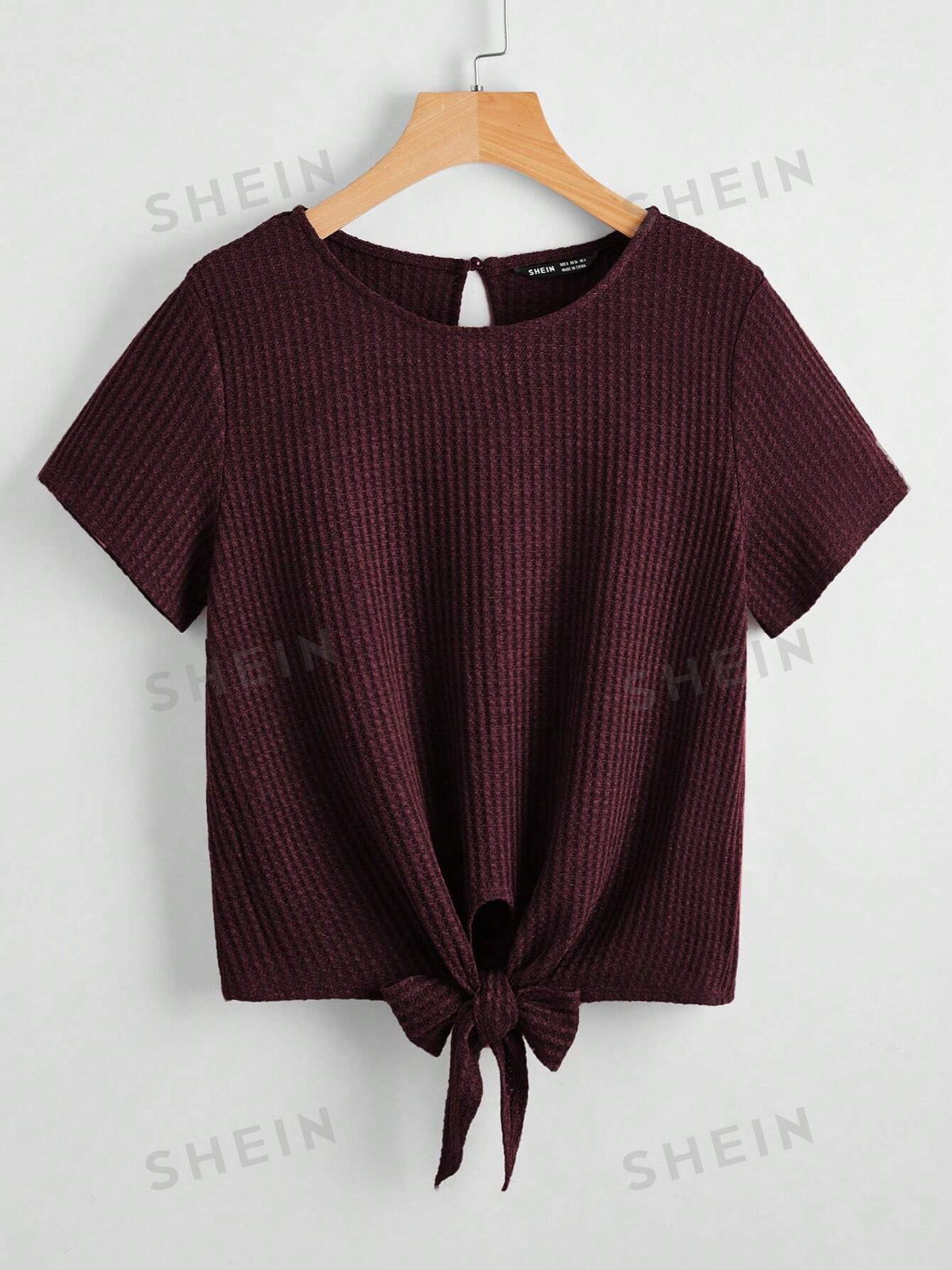 SHEIN LUNE Knot Front Waffle Knit Tee