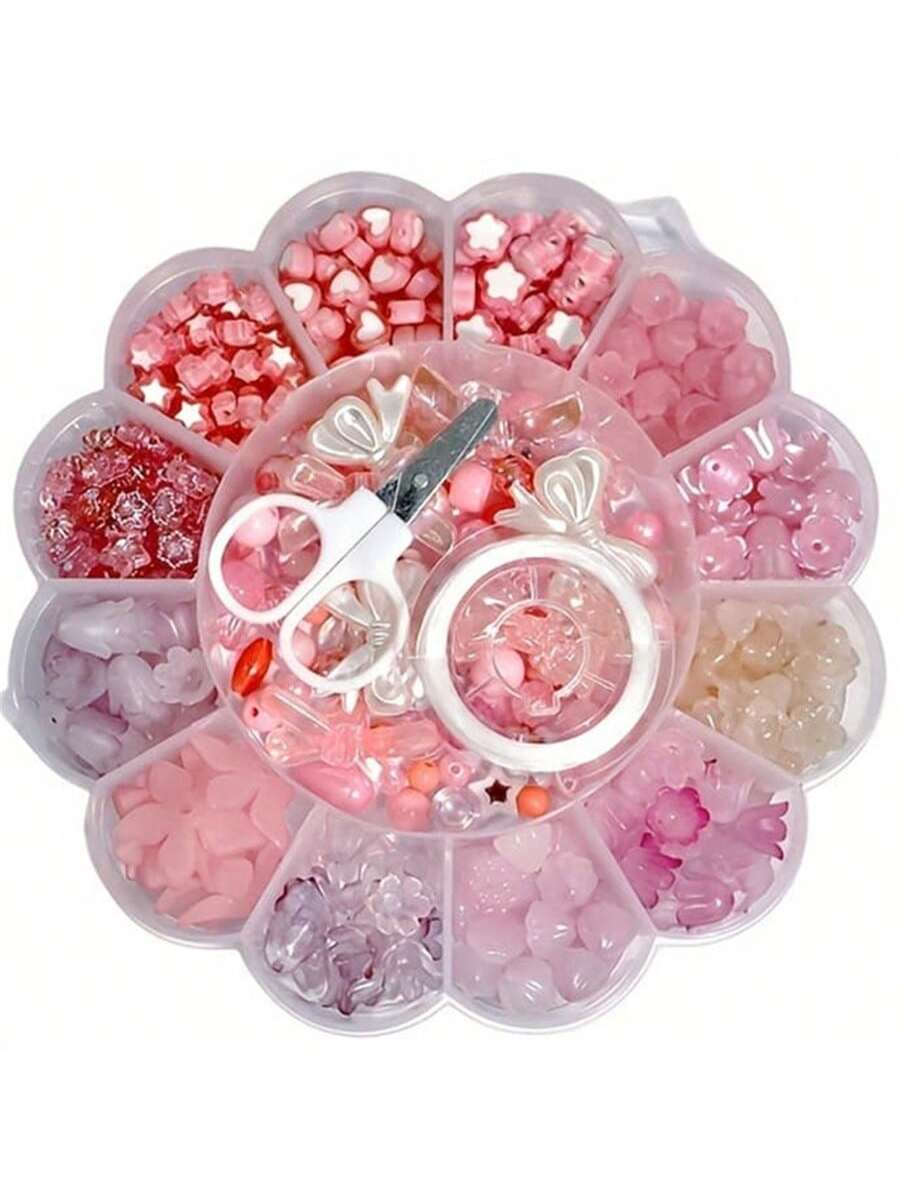 3pcs /set 13-compartment Floral Box Packed Beads Kit For Making Bracelets, Mobile Phone Chains And Accessories