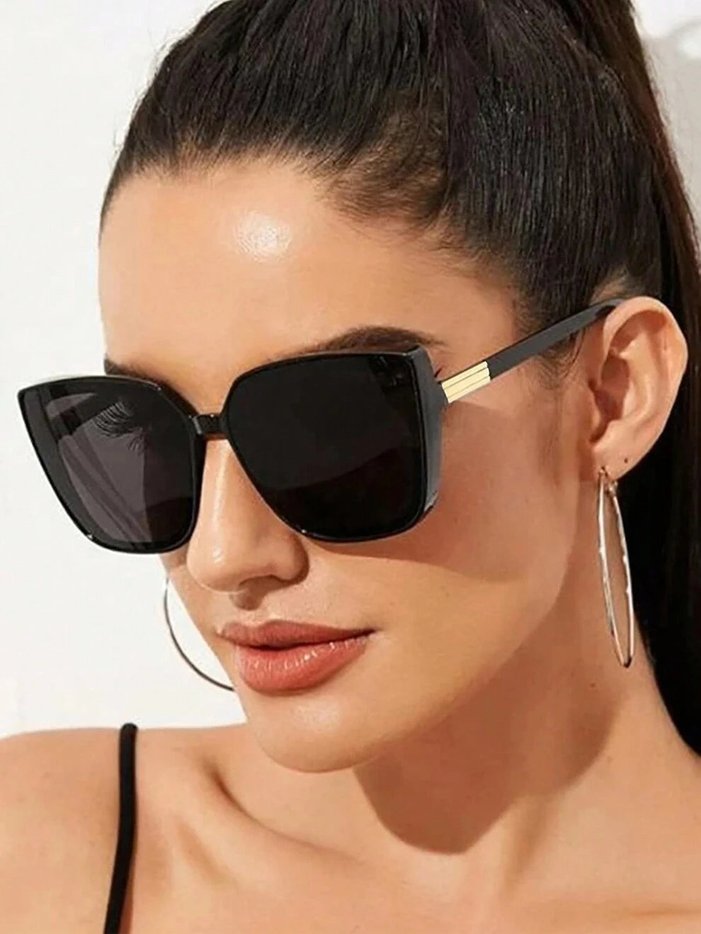 Elegant 1pc Vintage Oversized Sunglasses Women's Stylish Sun Protection Square Frame Sunglasses For Big Face Shades Beach Accessories