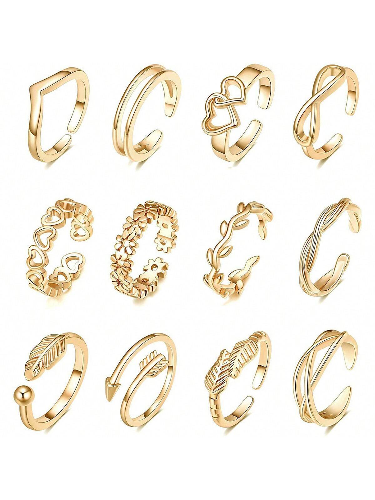 12pcs/Set Metal Material Joint Rings With Arrow, Star, Moon Designs For Women