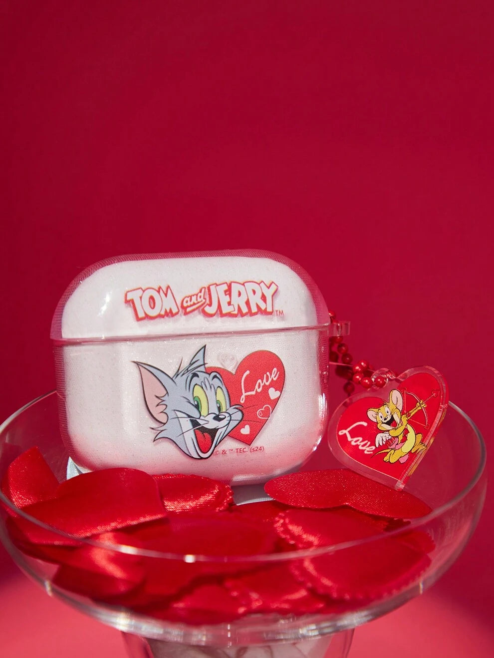 TOM & JERRY X SHEIN Pink Translucent Hand-Painted Valentine's Day Earphone Case