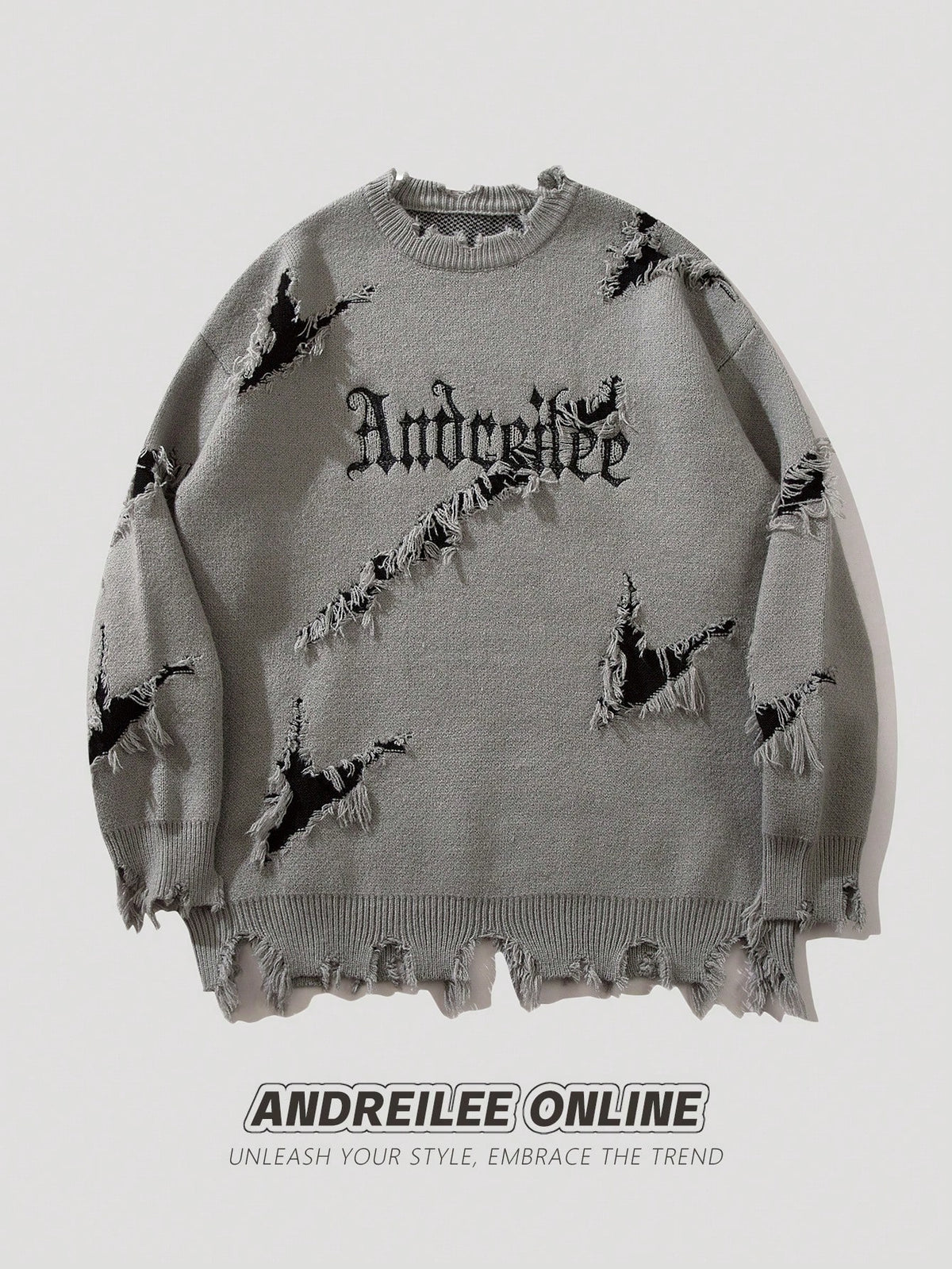 Men's Streetwear Alphabet Embroidery Scratch Ripped All-Match Sweater For Autumn And Winter