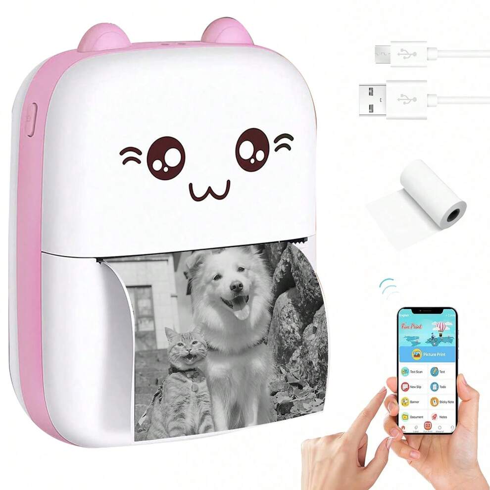 Mini Photo Printer Label Printer (Note: Optional 5 Rolls Of Self-Adhesive Paper Or Independent Printer) Portable Thermal Printer For Android Or IOS APP, Inkless Printer, Suitable For Printing Diaries,