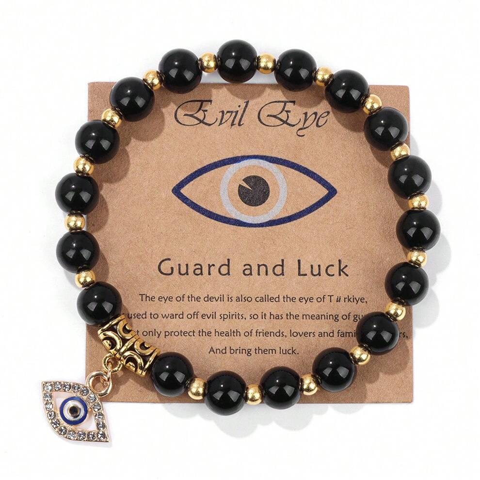 Natural Stone Evil Eye Pendant Beads Bracelet, Suitable For Women, Men, Teens, Girls